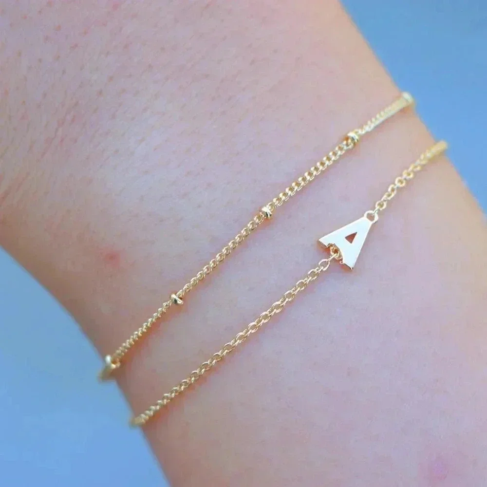 💛LIMITED EDITION!! Letter A-Z Initial Gold Bracelet 2 Layered Chain, ELDM22188 - Picture 5 of 13